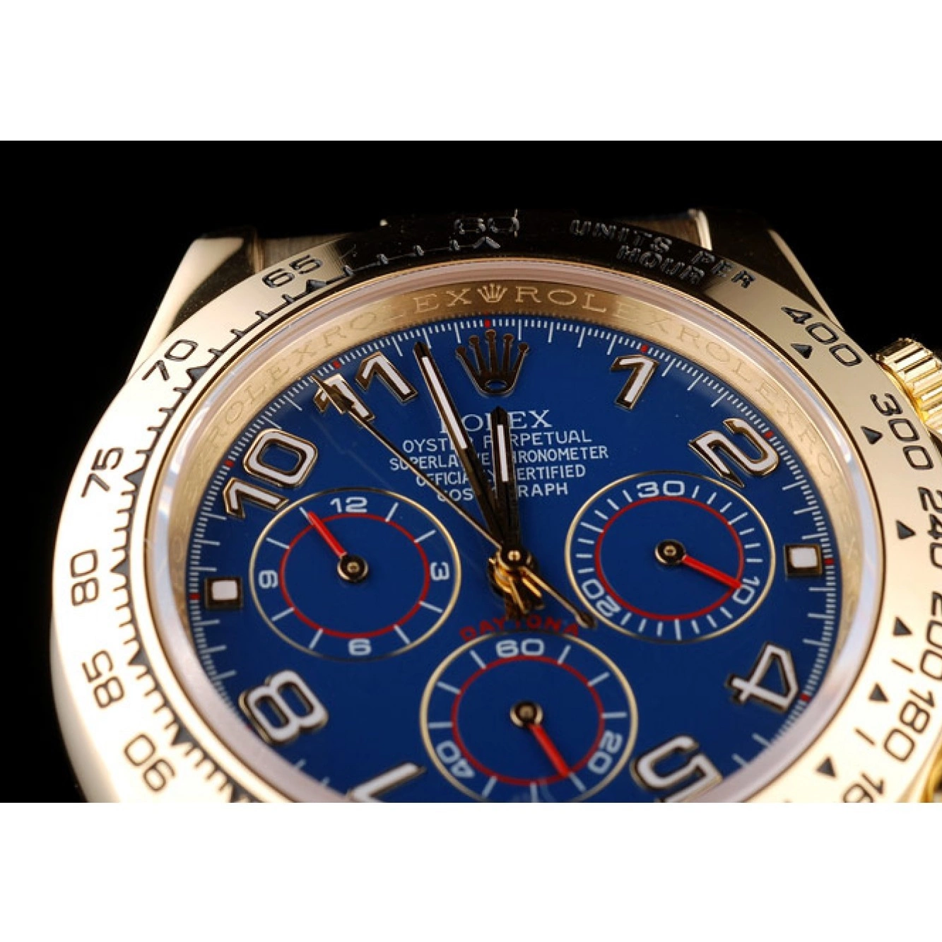 Aaa replica watch Strap Case Rolex Dial Leather Blue Daytona Gold Black 0611